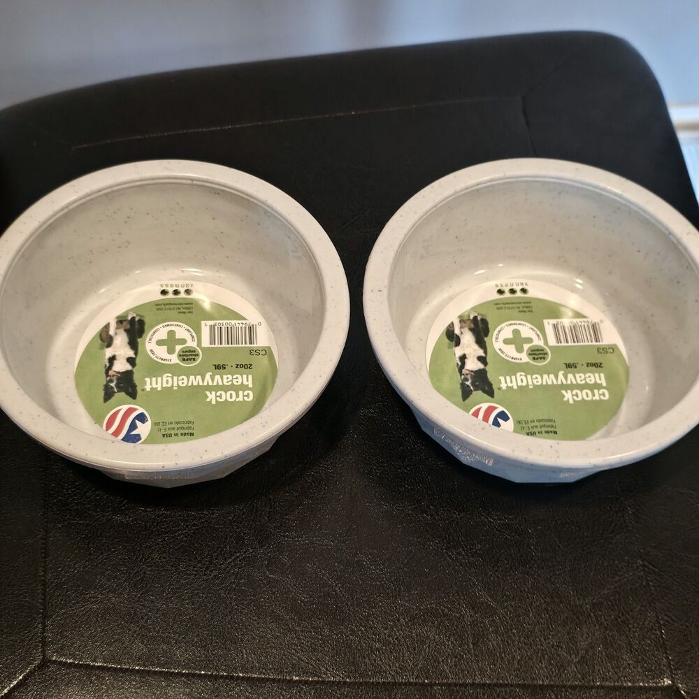 20 oz Heavyweight Crock Bowl Dish Van Ness Cats Small Dogs 2 Pack Made USA